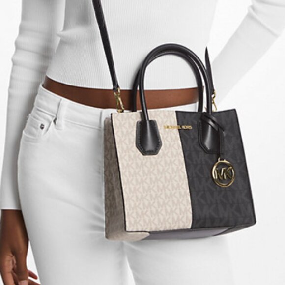 Michael Kors Mercer Medium Women Satchel Messenger Crossbody Bag - Black Multi - Picture 3 of 7
